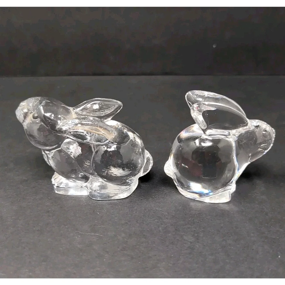 VTG Oneida Bunny Rabbit Figurines Set of 2 Lead Crystal Clear Hand Cut &‎ Blown
